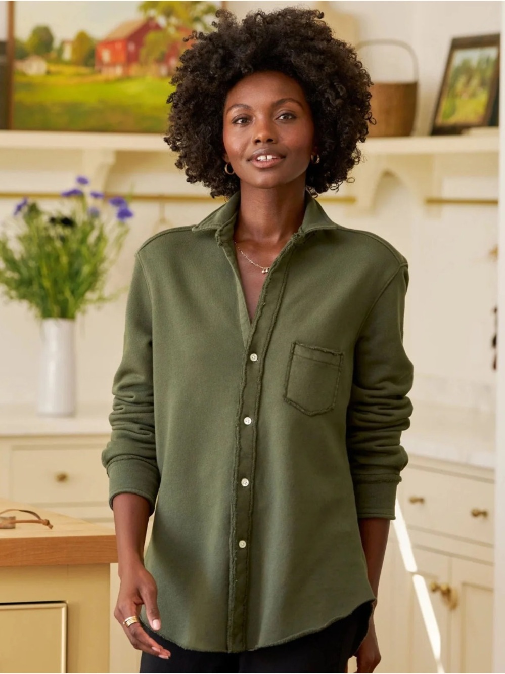 Frank & Eileen Button Down ‘Eileen’ Triple Fleece in Army Green